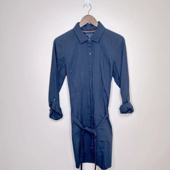 Tommy Hilfiger Poplin Button Down Shirt Dress with Belt Navy Size Large - Picture 1 of 10